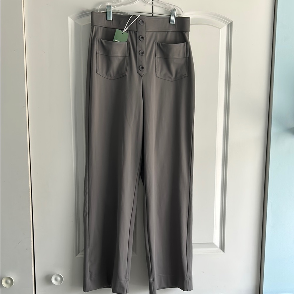 Gray High-Waisted Button-Up Pants